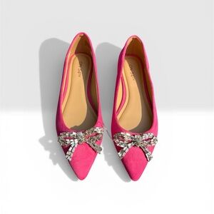 ON 34TH Elegant Pink Women's Millee Embellished Bow Pointed-toe Flats Size 6 NWT